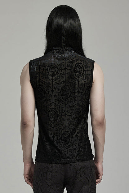 Gothic Beaded Cross Tank with Flocking Print