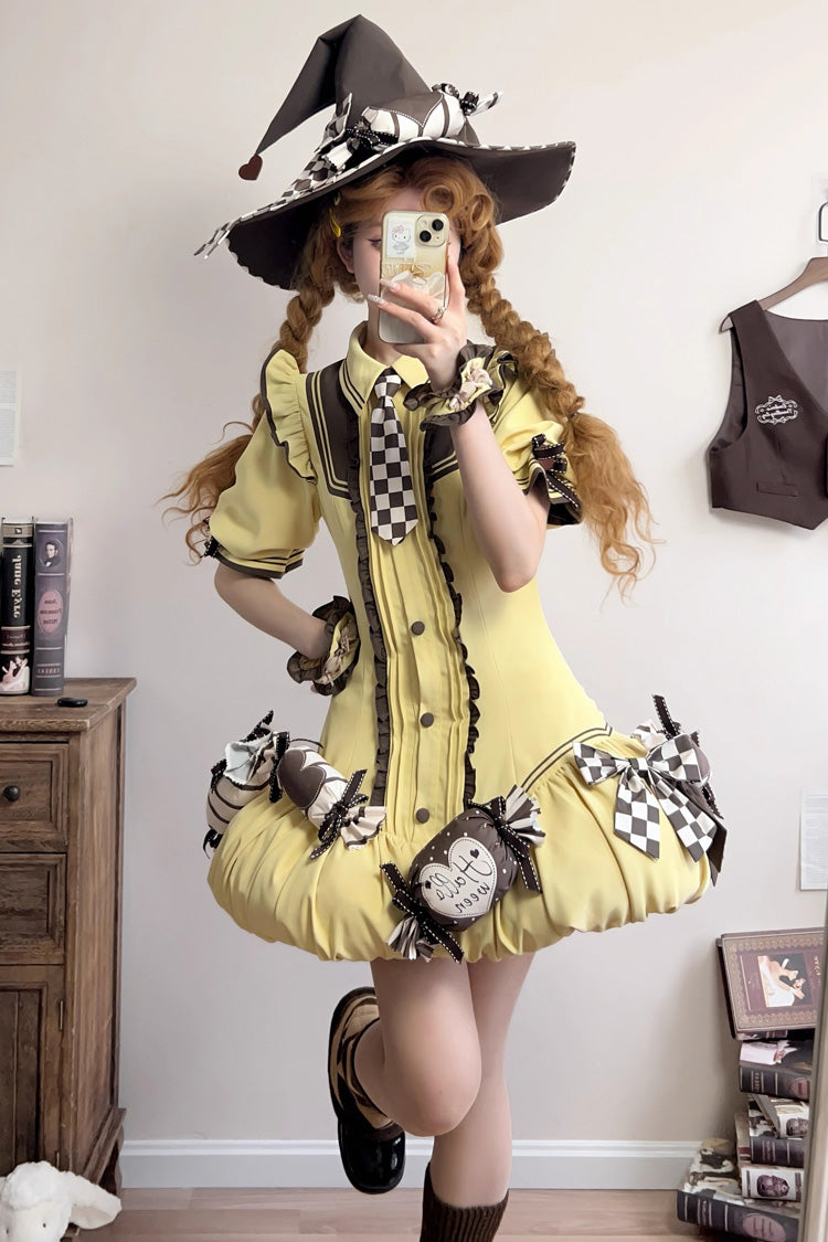 Witch and Paradise Halloween Lolita Dress Set with Ruffle Bow - Short Sleeves