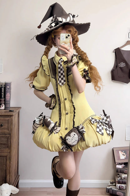 Witch and Paradise Halloween Lolita Dress Set with Ruffle Bow - Short Sleeves