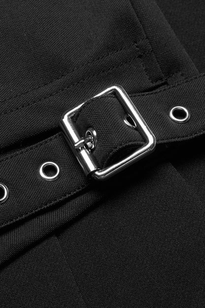 Women's Punk Skirt with Side Metal Buckle and Faux Two-Piece Styling