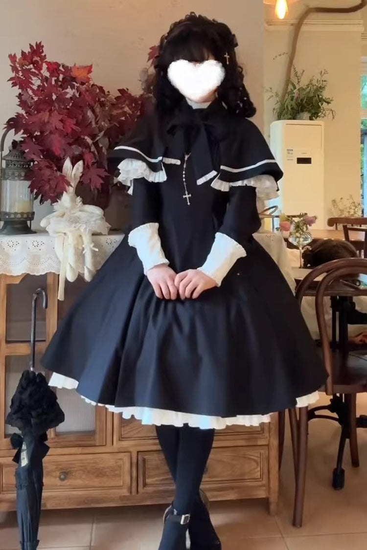 Maid Lolita Two-Piece Set with Cloak - Ruffled Bow Design