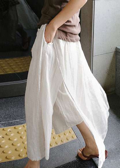 Summer Pants Side Black Skirt Open Linen Simple