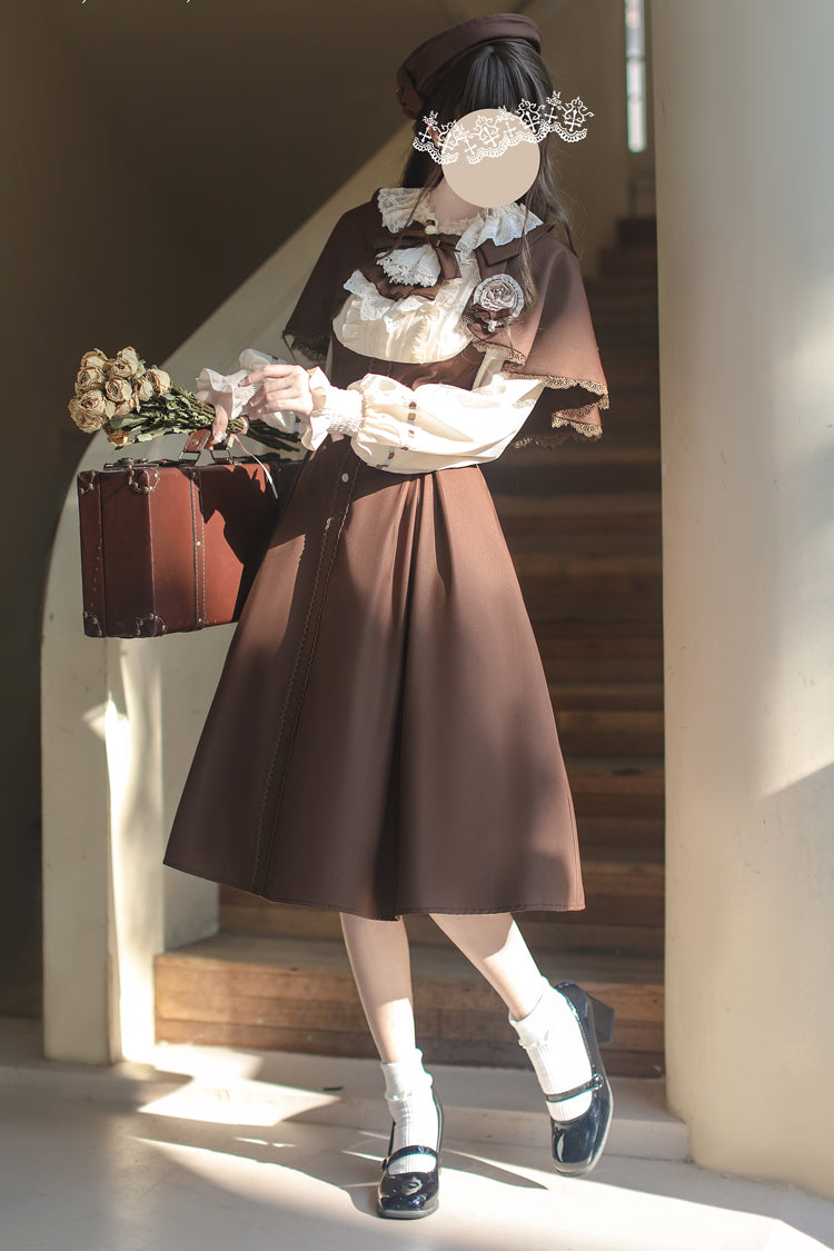 Sunset Academy Vintage College Lolita Dress with Ruffle Bowknot - Long Sleeves