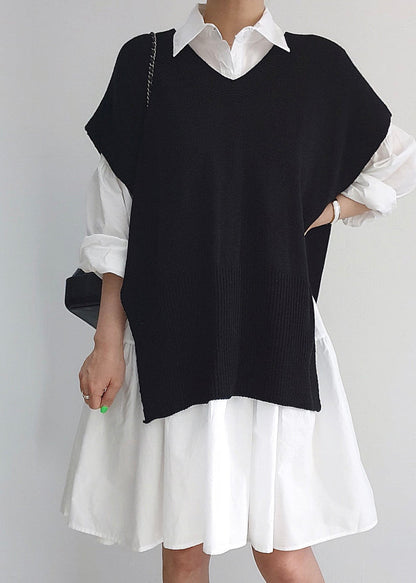 Knit Dresses Stylish Pieces Shirt Set Side Two Open And Vests