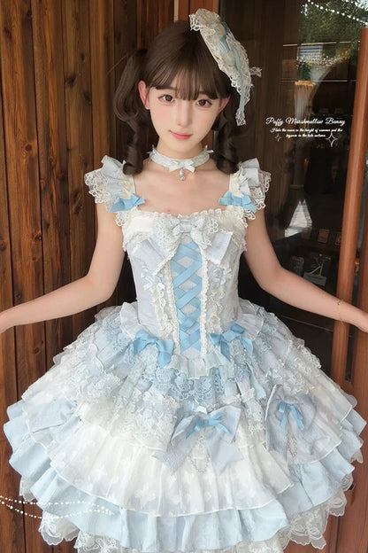 Honey Sweet Tart Jacquard Ruffle Square Collar Lolita JSK Dress