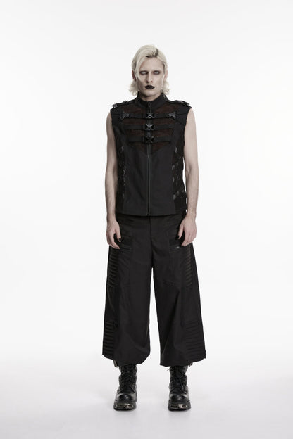 Mesh Cut-Out Punk Vest with Buckles and Eyelets for Men