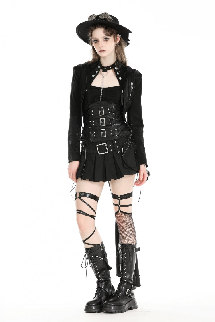 Ebony Long-Sleeve Lace-Up High-Low Faux Leather Gothic Jacket