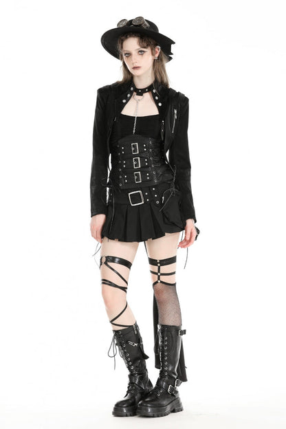 Ebony Long-Sleeve Lace-Up High-Low Faux Leather Gothic Jacket