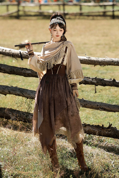 Sunset Sand Print Asymmetrical Vintage Lolita Outfit Set