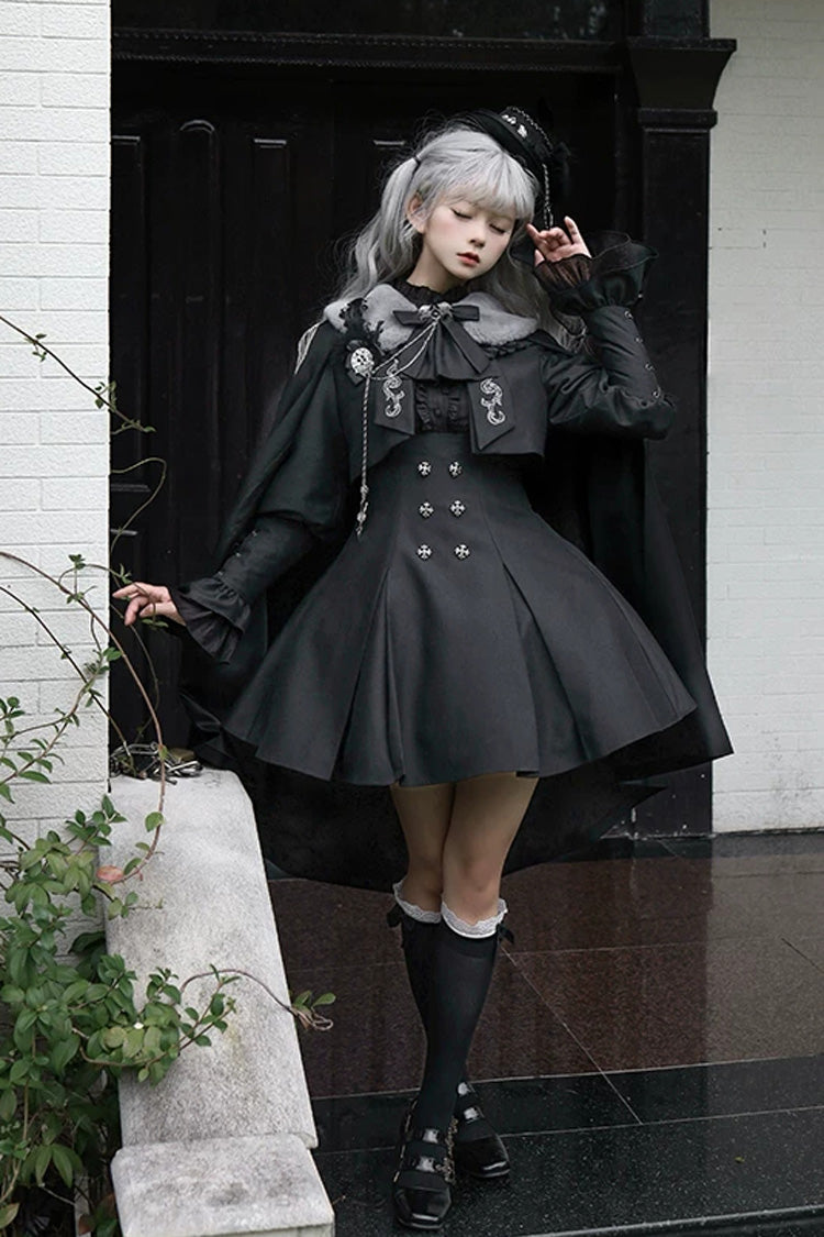 Ebony Double-Breasted Bustier Suspender Dress - Gothic Night Butler