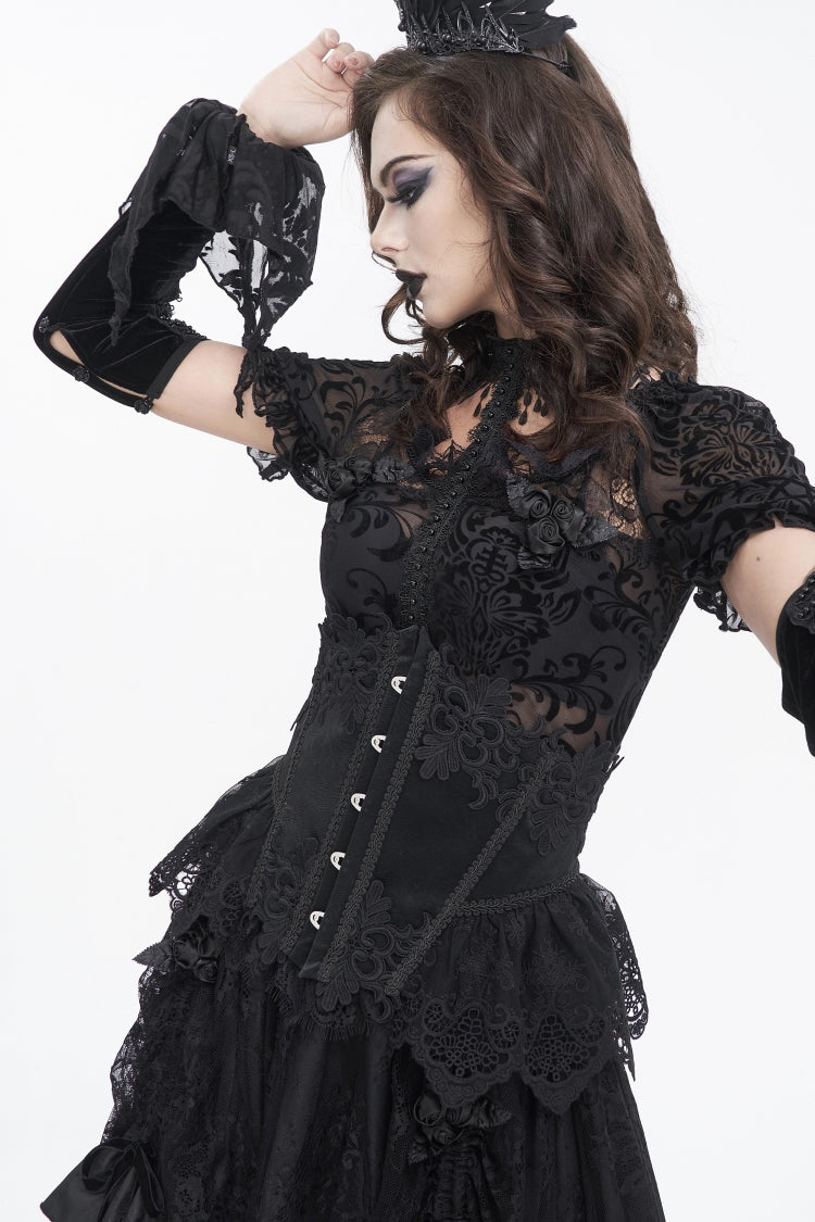 Patchwork Lace-Up Mesh Eyelet Embroidered Royal Underbust Corset