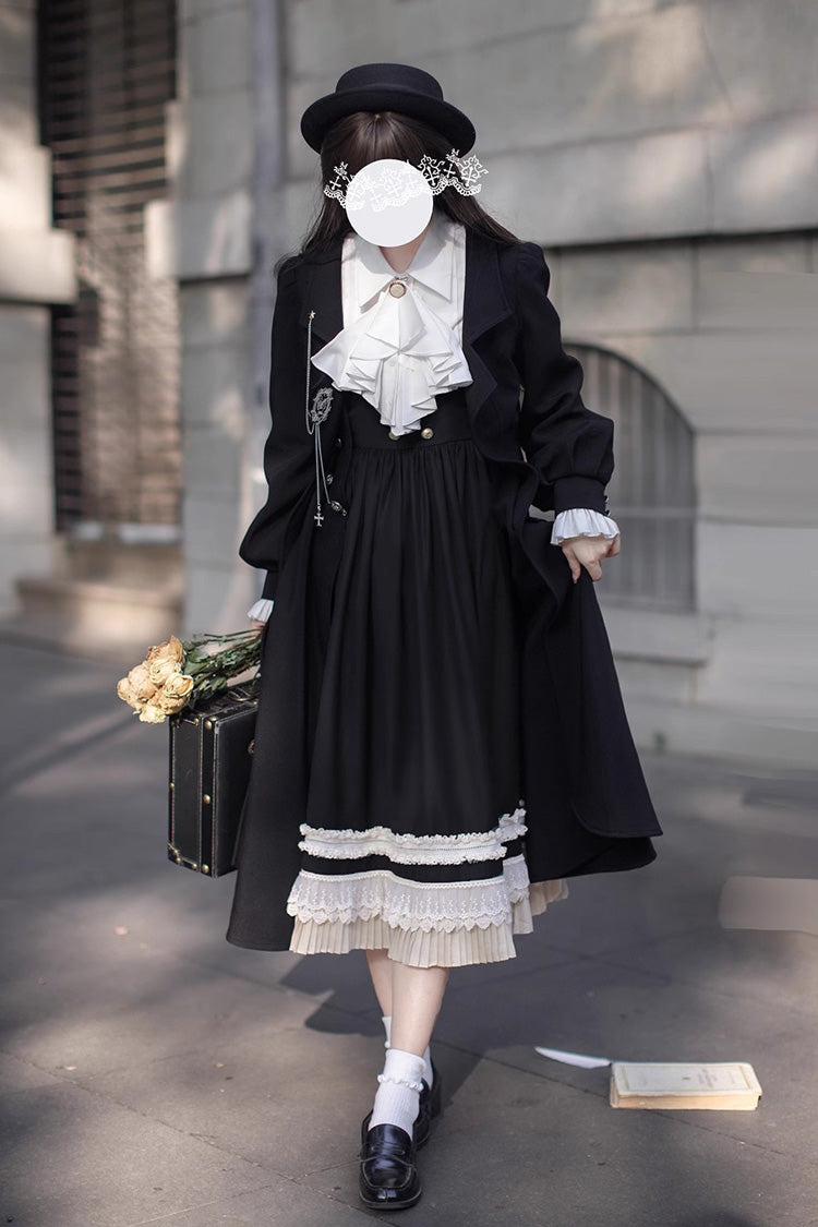 Ebony Ruffle Bow Lace Elegant Jumper Dress - Hathaway