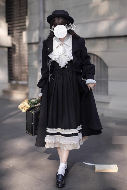 Ebony Ruffle Bow Lace Elegant Jumper Dress - Hathaway