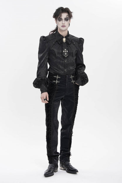 Embroidered Lace-Up Spliced Gothic Trousers for Men