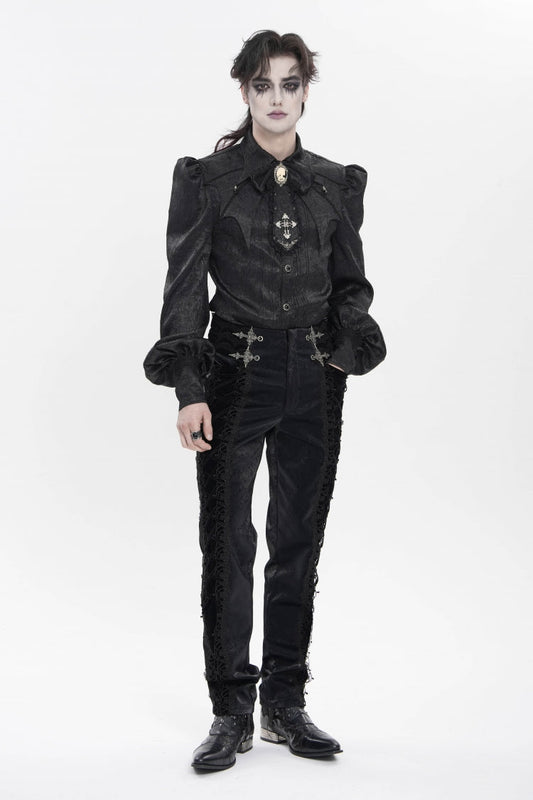Embroidered Lace-Up Spliced Gothic Trousers for Men