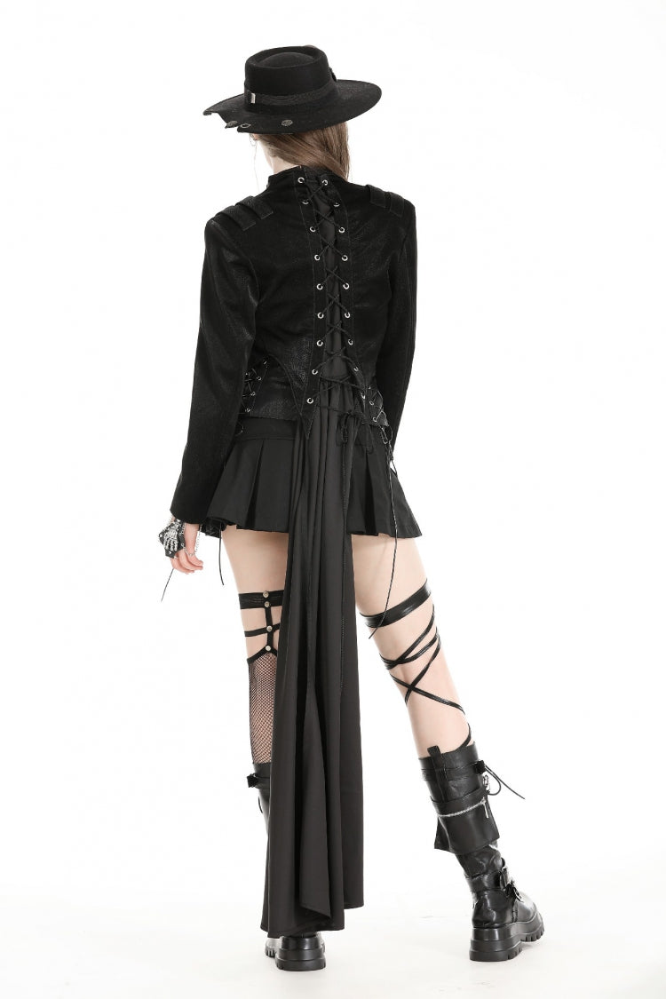 Ebony Long-Sleeve Lace-Up High-Low Faux Leather Gothic Jacket