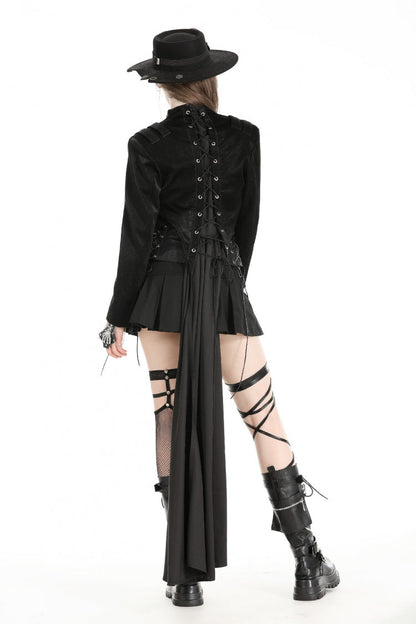 Ebony Long-Sleeve Lace-Up High-Low Faux Leather Gothic Jacket
