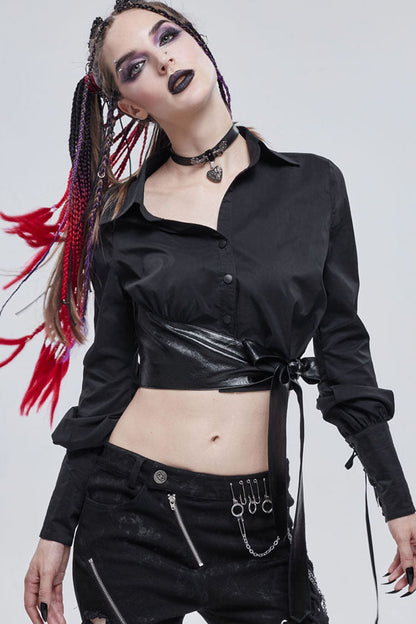 Eclipse Asymmetric Cropped Long-Sleeve Shirt with Cord Details