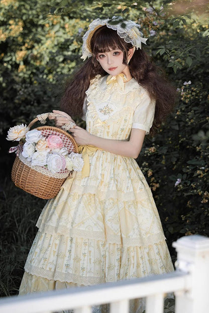 Multi-Layer Sunflower Print Ruffle Embroidery Chinese Sweet JSK