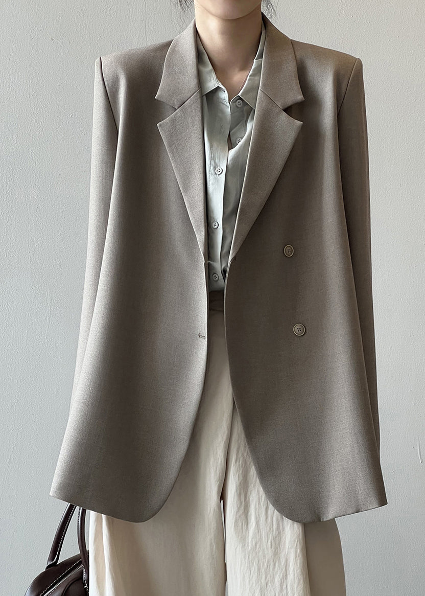 Italian Grey Coffee Notched Pockets Suit Coat Autumn WD012