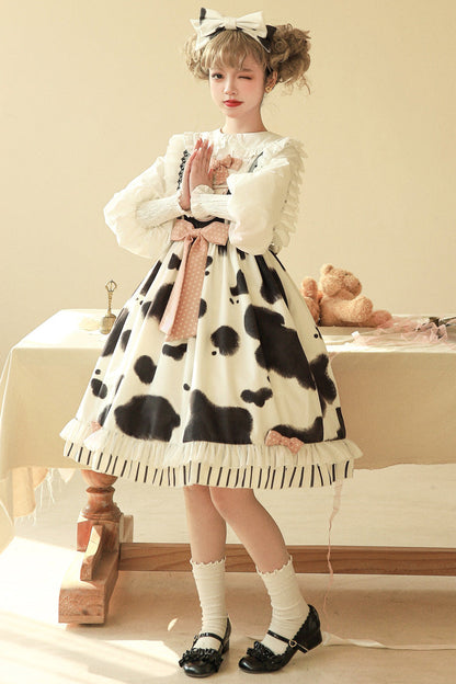 Cow Print Ruffled Bow Lolita JSK in Multiple Colors