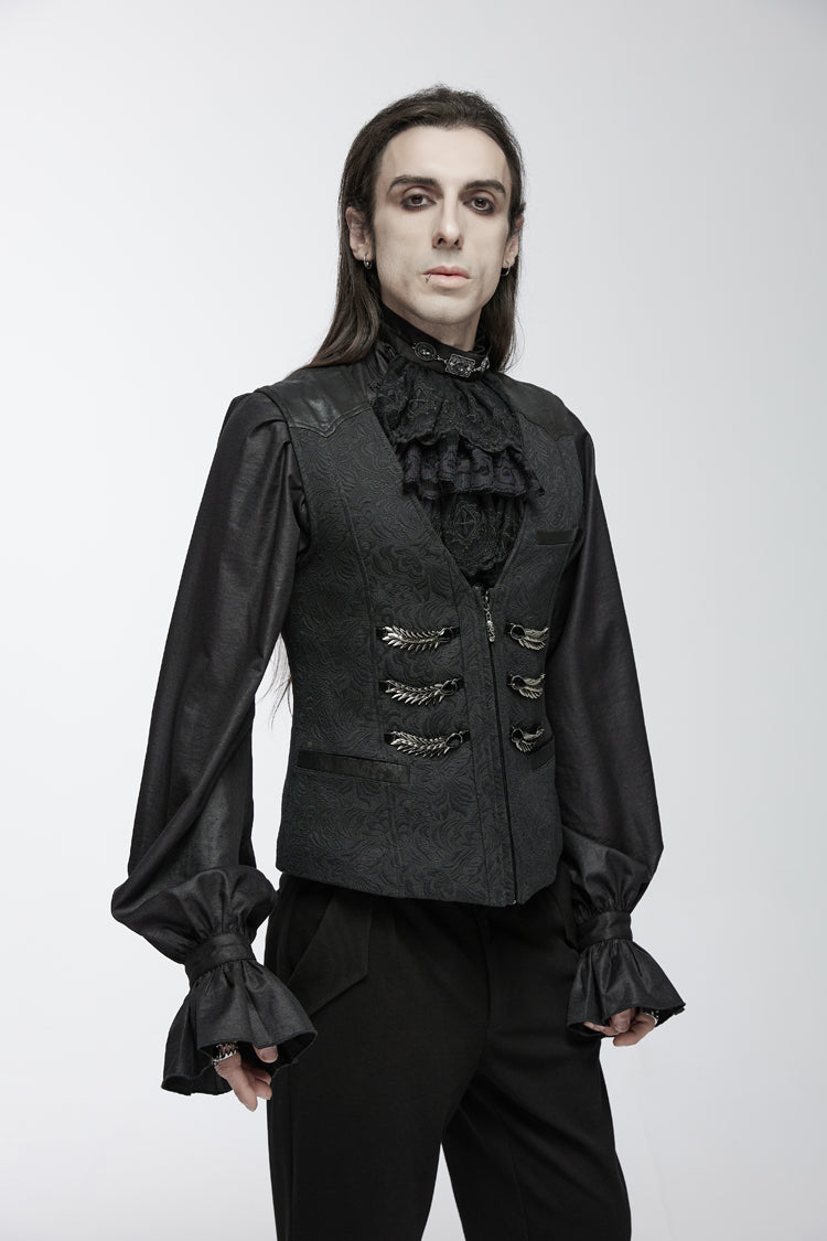 Charcoal Buckle Loop Zip Gothic Vest for Men