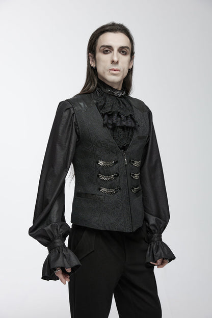 Charcoal Buckle Loop Zip Gothic Vest for Men
