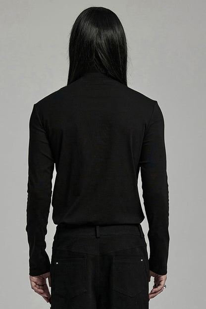 Ebony Long-Sleeve Lace-Up Ripped Men's Punk Blouse