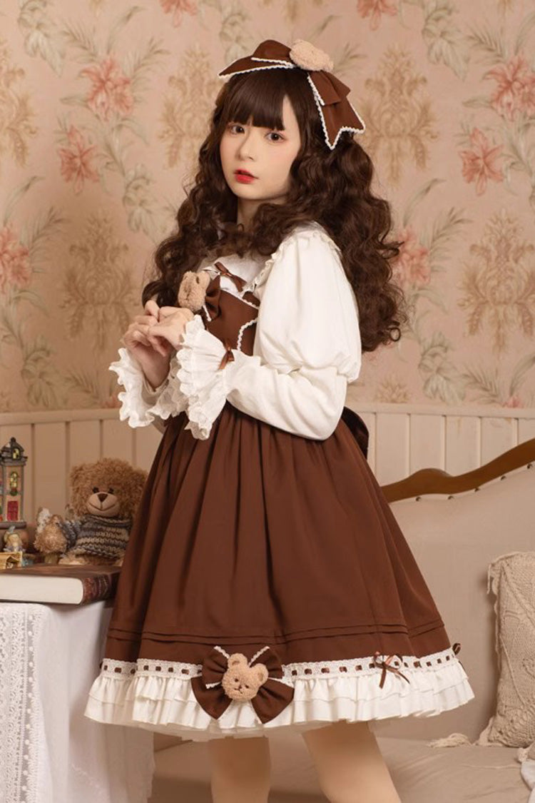 Mousse Bear Sleeveless Vintage Princess Lolita JSK Dress with Bow - Ruffle