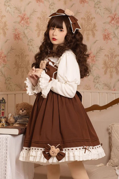 Mousse Bear Sleeveless Vintage Princess Lolita JSK Dress with Bow - Ruffle