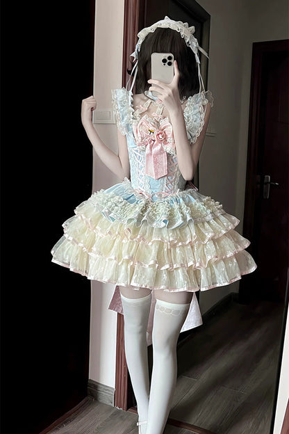Flower Language of Eros Halter Ruffle Rose Lace-Up Ballet JSK