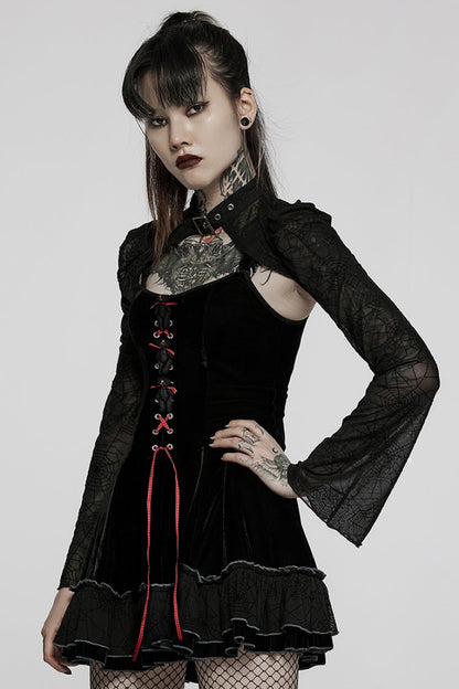 Lace-Stitched Two-Piece Gothic Dress for Women - Ruffled