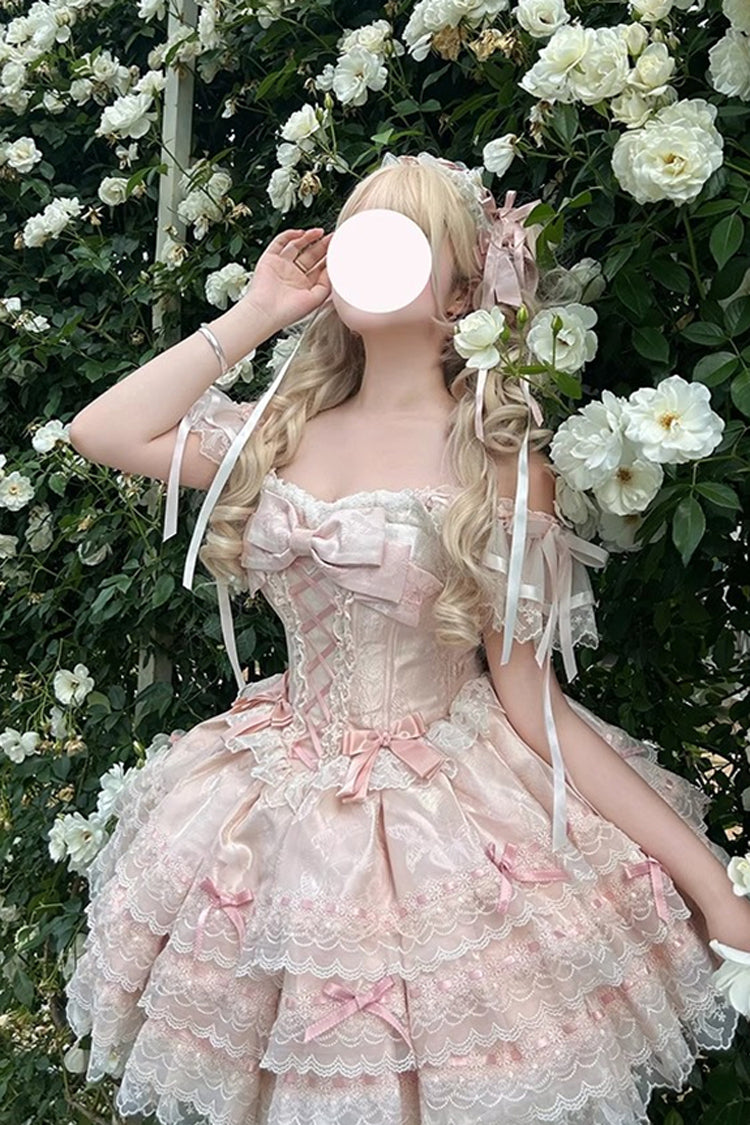 Blush Butterfly Lace-Up Sleeveless JSK with Ruffles