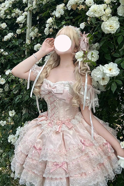 Blush Butterfly Lace-Up Sleeveless JSK with Ruffles
