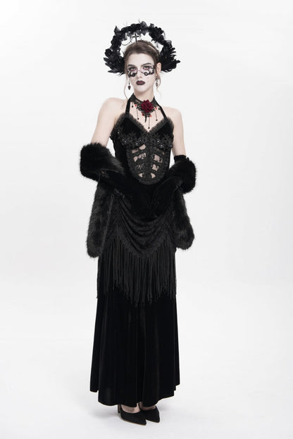 No-Sleeve Floral Lace-Up Pleated Gothic Maxi Gown