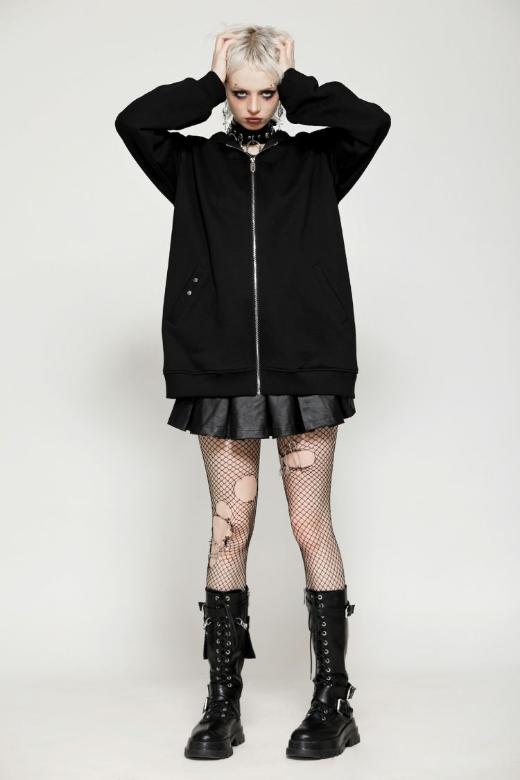 Ebony Long-Sleeve Zip-Up Gothic Batwing Hoodie