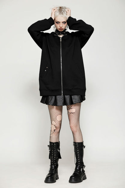 Ebony Long-Sleeve Zip-Up Gothic Batwing Hoodie