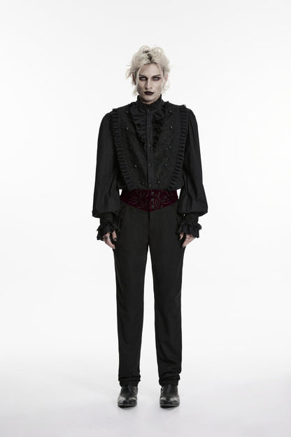 Spliced Slim Embroidered Gothic Pants for Men in Black