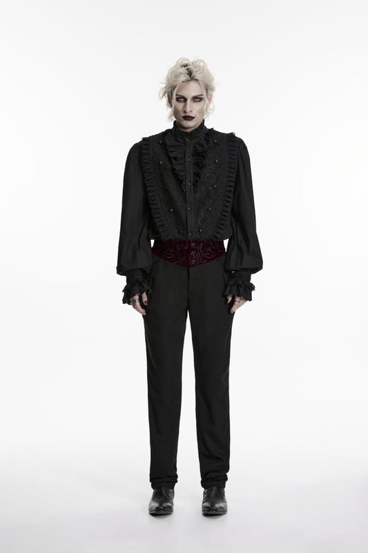 Spliced Slim Embroidered Gothic Pants for Men in Black