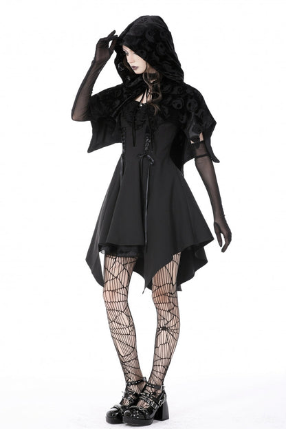 Velvet Hooded Cape with Skull Lace-Up Front