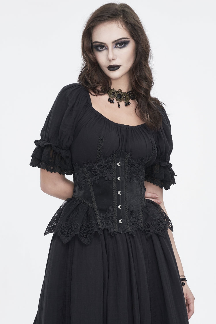 Patchwork Lace-Up Mesh Eyelet Embroidered Royal Underbust Corset