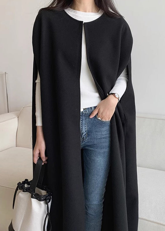 Oversized Pockets Sleeveless Woolen Coats Women Black