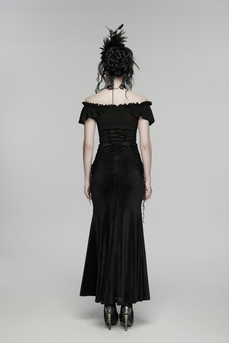 Lace-Up Slim Embroidered Elegant Long Gothic Skirt for Women