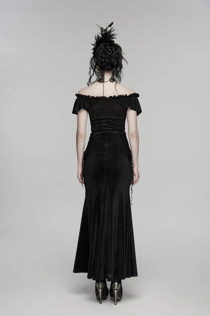 Lace-Up Slim Embroidered Elegant Long Gothic Skirt for Women