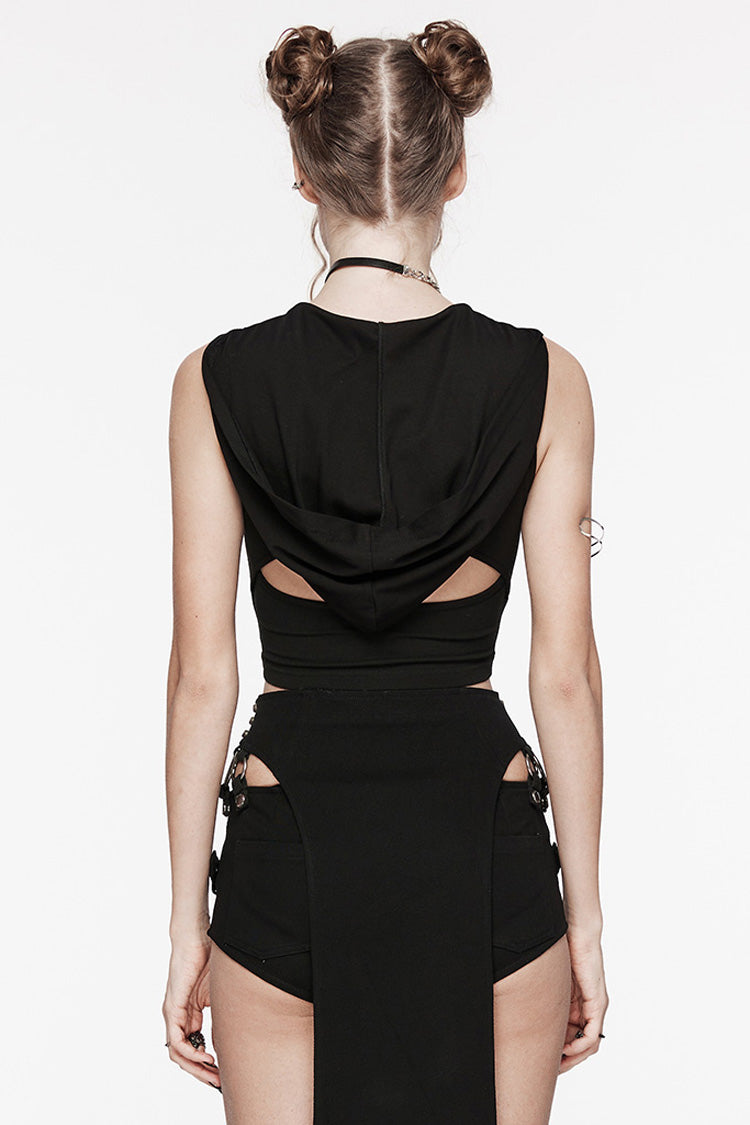 No-Sleeve Hooded Cutout Punk Tank