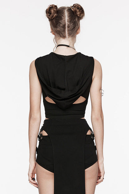 No-Sleeve Hooded Cutout Punk Tank