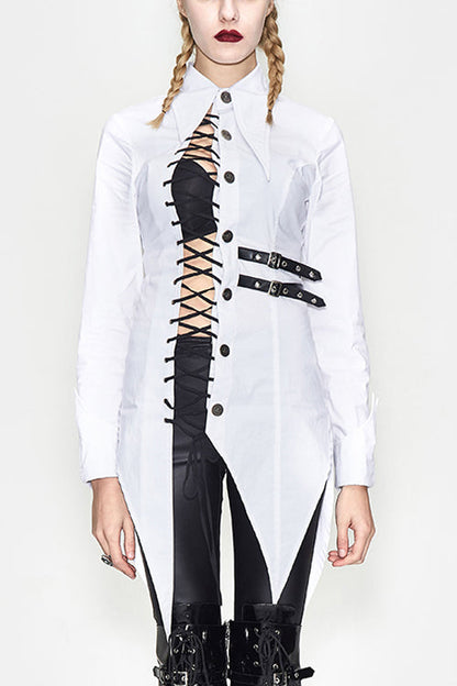 Ivory Cotton Long Swallowtail Punk Blouse