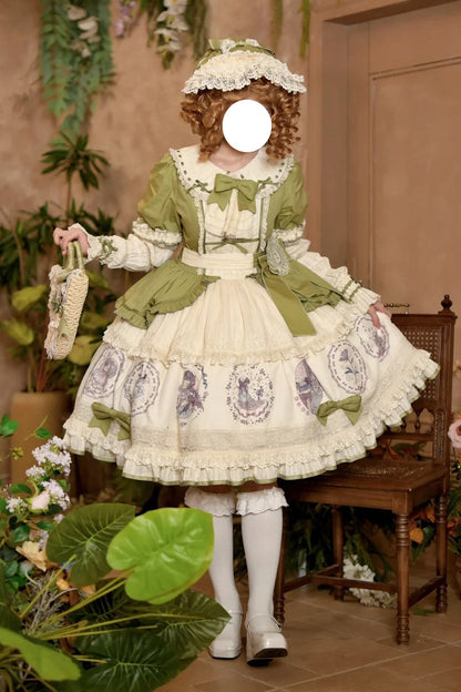 Emerald Ida's Flowers Short-Sleeve Ruffled Bowknot Sweet Dress