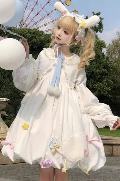 Ivory Doll Collar Long-Sleeve Bow Accent Sweet Lolita Gown