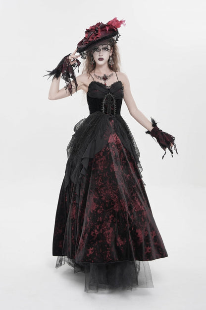 Crimson & Obsidian Sleeveless Multi-Layered Hanayome Lace Lace-Up Gothic Wedding Dress Printed Tassels Slip Dress